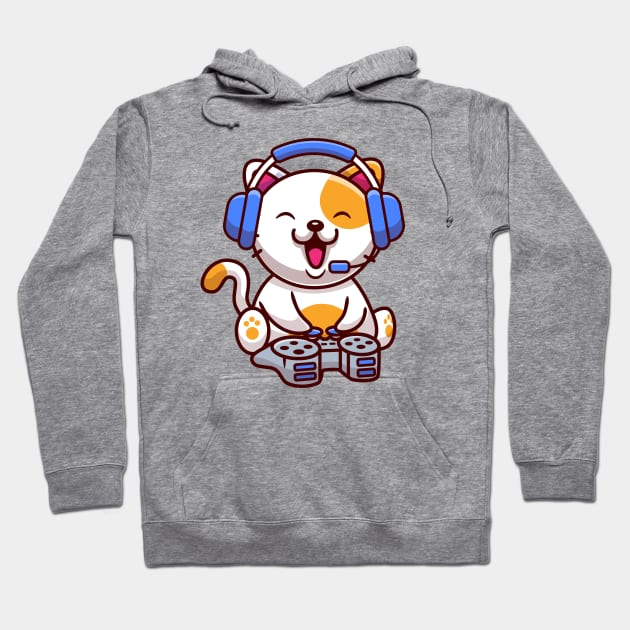 Cute Cat Gaming With Headphone And Console Hoodie by Catalyst Labs